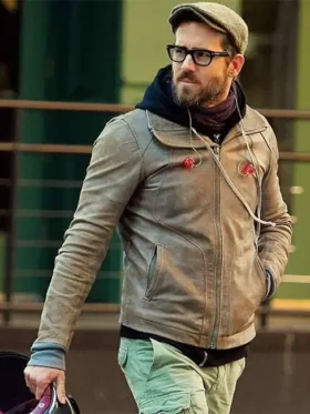 Ryan Reynolds Brown Biker Jacket Front