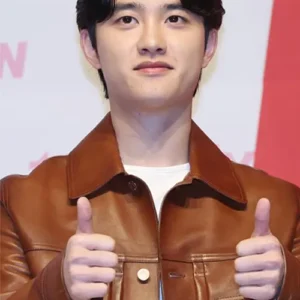 Do-Kyungsoo-Camel-Brown-Faux-Leather-Jacket