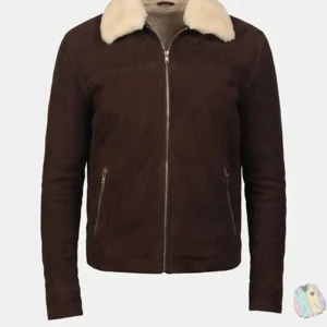 Adam Dark Brown Shearling Suede Leather Jacket Men
