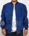 Blue Suede Bomber Jacket front open