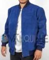 Blue Suede Bomber Jacket left