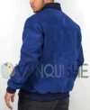 Blue Suede Bomber Jacket left back