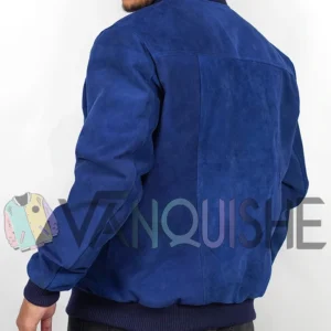 Blue Suede Bomber Jacket left back