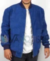 Blue Suede Bomber Jacket right open