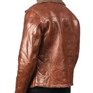 Brown Asymmetrical Zipper Shearling Fur Biker Genuine Leather Jacket For Sale
