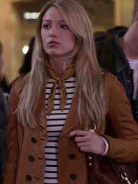 Buy Gossip Girl 2021 Serena Van Woodsen Brown Leather Coat