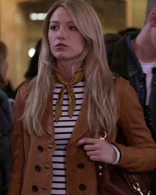 Buy Gossip Girl 2021 Serena Van Woodsen Brown Leather Coat