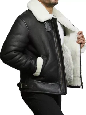 Buy Men RAF B3 Aviator Bomber Shearling Fur Black Jacket