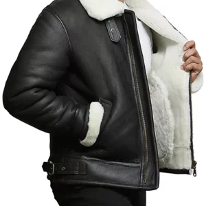 Buy Men RAF B3 Aviator Bomber Shearling Fur Black Jacket
