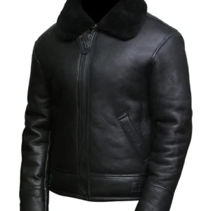 Buy Mens Black Wide Collar B3 Bomber Leather Jacket