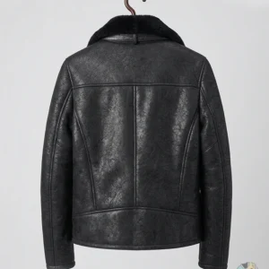 Buy Your Brian Distressed Black Shearling Leather Jacket Back Look