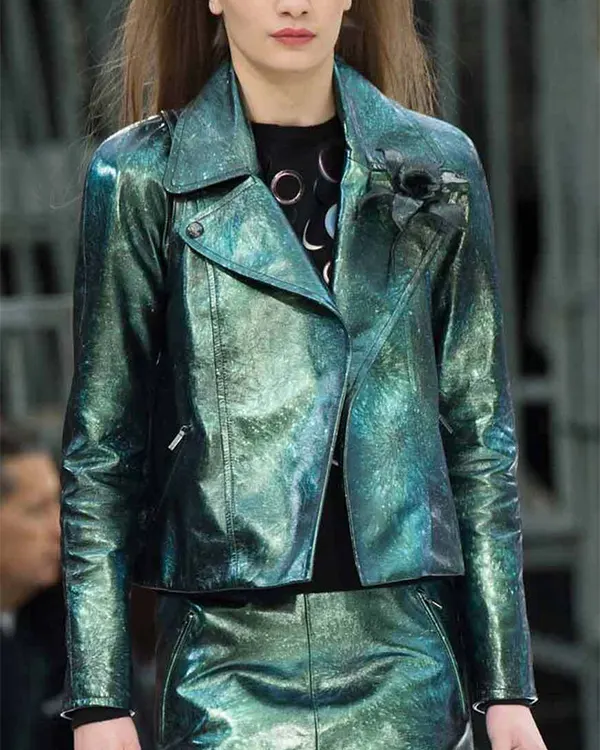 Emily Cooper Emily In Paris Moto Green Leather Jacket On Sale