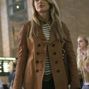 Gossip Girl 2021 Serena Van Woodsen Brown Leather Coat On Sale 