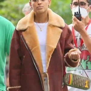 Gossip Girl Julien Calloway Brown Shearling Fur Jacket On Sale