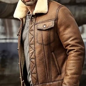 Jacob Real Shearling Fur Brown Warm Trucker Leather Jacket Sale