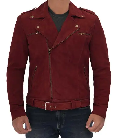 Men Biker Suede Leather Maroon Jacket