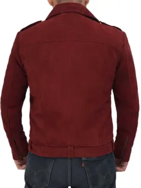 Men Biker Suede Leather Vegan Maroon Jacket