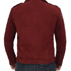 Men Biker Suede Leather Vegan Maroon Jacket