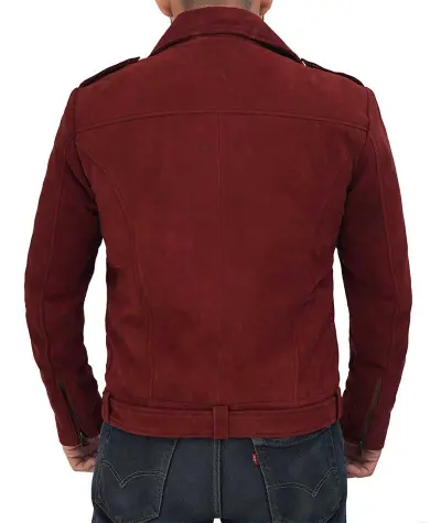 Men Biker Suede Leather Vegan Maroon Jacket