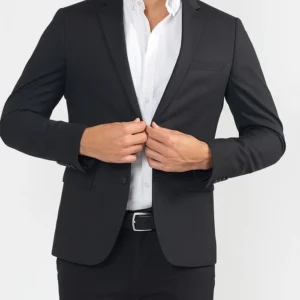 Men Black Textured Suiting Fabric Dinner Blazer Jacket front