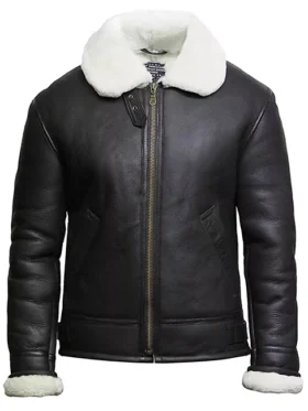 Men RAF B3 Aviator Bomber Shearling Fur Black Jacket For Sale