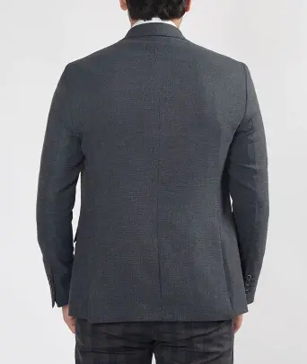 Men-Single-Breasted-Textured-Gray-Notched-Collar-Blazer-Back