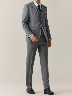 Men Slim Fit Single Breasted Pinstripe Wedding Dress Suit For Sale