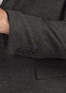 Men Textured Black Single Breasted Classic Dinner Blazer Cuffs