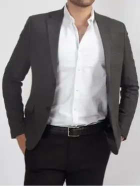 Men Textured Black Single Breasted Classic Dinner Blazer Front
