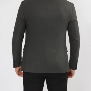 Men Textured Black Single Breasted Classic Dinner Blazer back