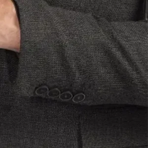 Men Textured Black Single Breasted Classic Dinner Blazer cuff closeup