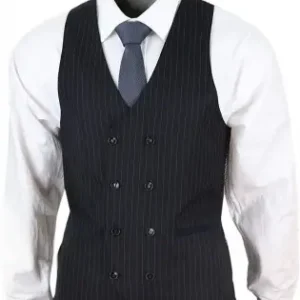 Mens 1920 Classic Single Breasted Black Pinstripe Prom Suit Vest