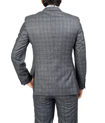 Mens 3 Piece Slim Fit Checked Grey Executive Prom Suit Back
