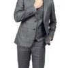 Mens 3 Piece Slim Fit Checked Grey Executive Prom Suit Front