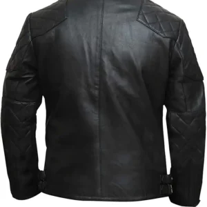 Mens 80s Style Vintage Biker Quilted Leather Jacket back
