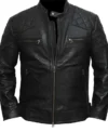 Mens 80s Style Vintage Biker Quilted Leather Jacket front