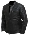 Mens 80s Style Vintage Biker Quilted Leather Jacket left