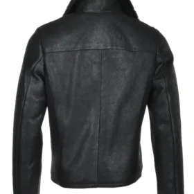 Mens All Black Asymmetrical Zipper Leather Jacket Back Site