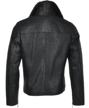 Mens All Black Asymmetrical Zipper Leather Jacket Back Site