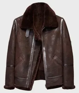 Mens Aviator Distressed Brown Genuine Leather Jacket