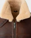 Mens B3 Bomber Aviator Shearling Fur Leather Brown Jacket closeup