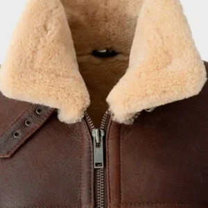 Mens B3 Bomber Aviator Shearling Fur Leather Brown Jacket closeup