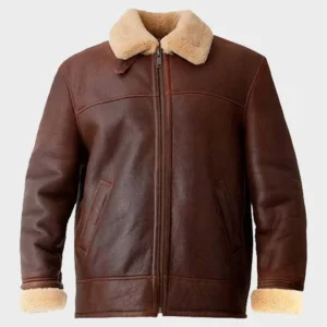 Mens B3 Bomber Aviator Shearling Fur Leather Brown Jacket front