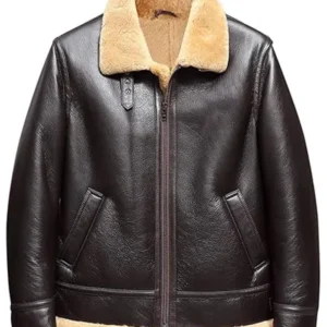 Mens B3 Bomber Real Shearling Aviator Coffee Brown Heavy Leather Jacket For Sale