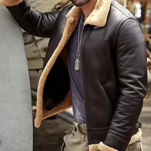 Mens B3 Bomber Real Shearling Aviator Coffee Brown Heavy Leather Jacket Sale
