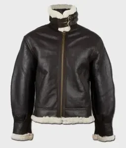 Mens B3 Shearling Fur Aviator Coffee Brown Jacket