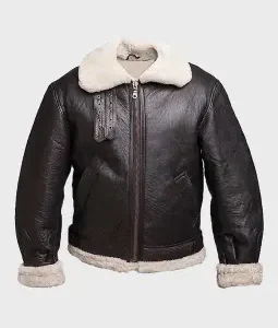 Mens B3 Shearling Fur Aviator Dark Coffee Brown Jacket