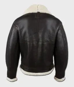 Mens B3 Shearling Fur Aviator Dark Coffee Brown Leather Jacket