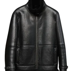 Mens Black Plain B3 Bomber Shearling Jacket
