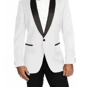 Mens Black Shawl Lapel Single Breasted White Suiting Fabric Tuxedo Suit